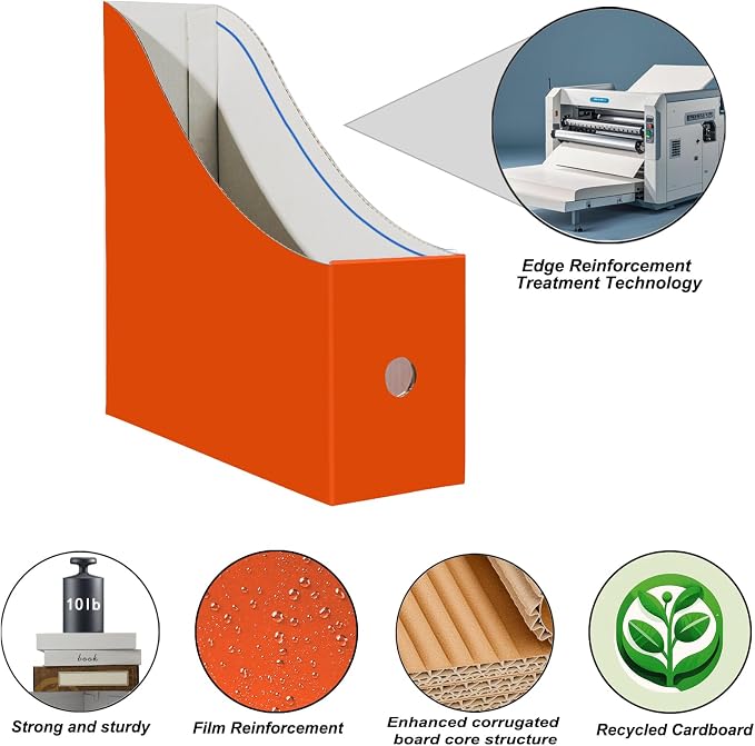 Limitliho 12 Pack Orange-Red Cardboard Magazine Storage Boxes, Vertical File - Image 2