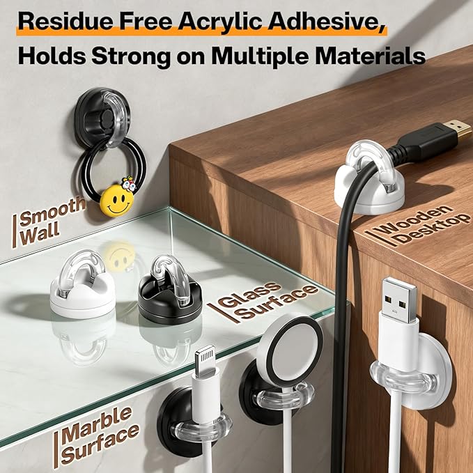 8 Pack 360° Rotatable Magnetic Cable Clips, Adhesive Cord Holder Organizer - Image 4