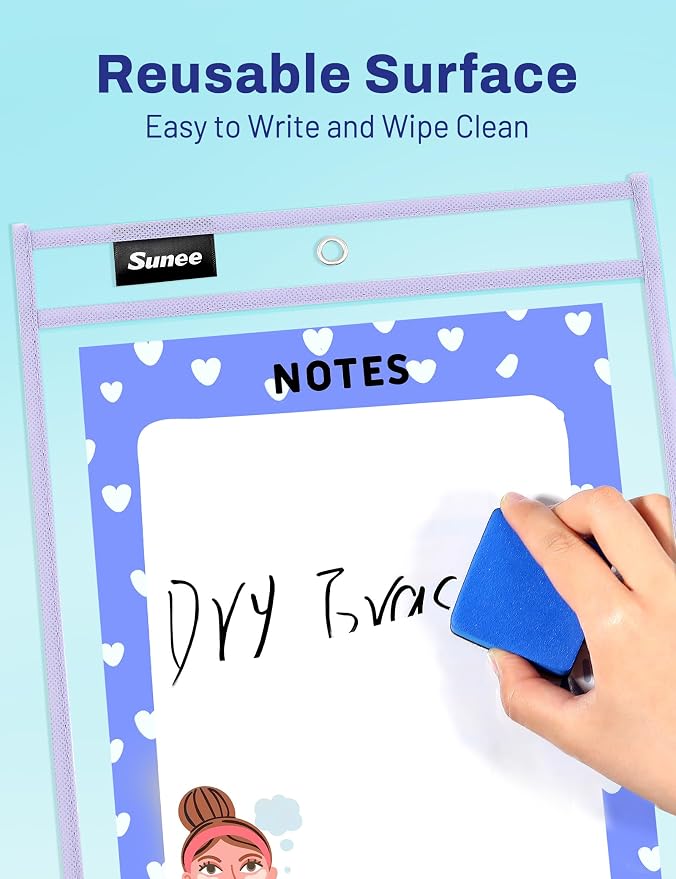 SUNEE 6 Packs Oversized Reusable Dry Erase Pocket Sleeves - Image 3
