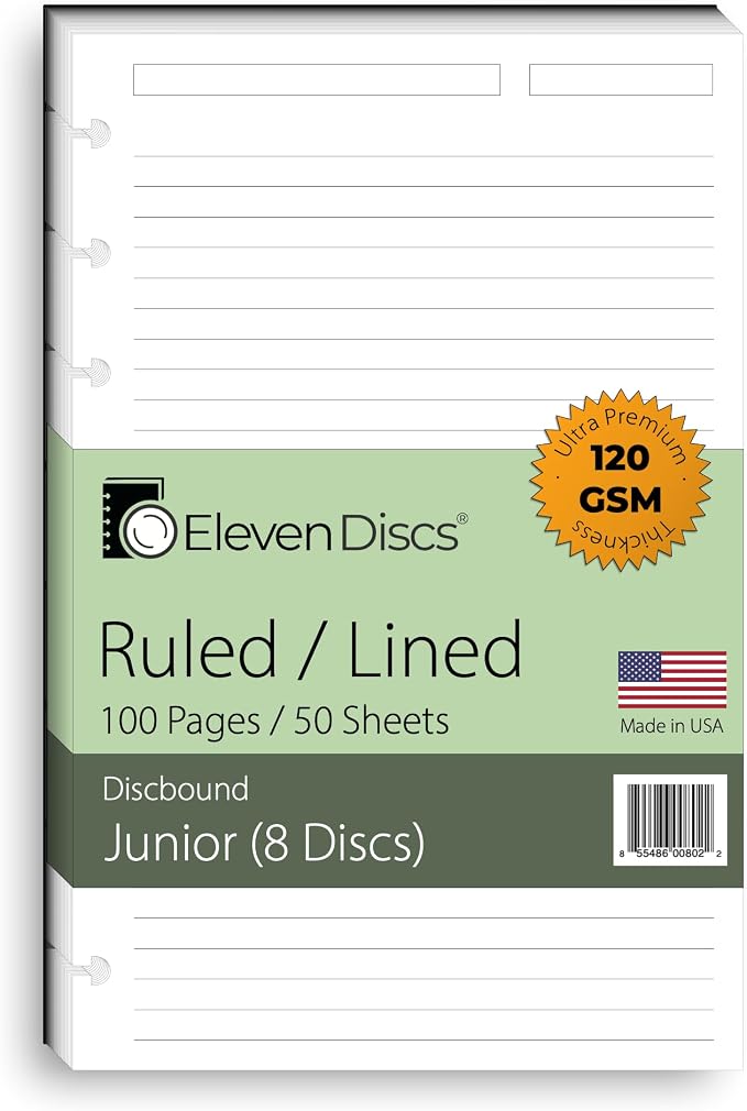 Eleven Discs Discbound Paper, Junior Size Ruled Sheets by ElevenDiscs
