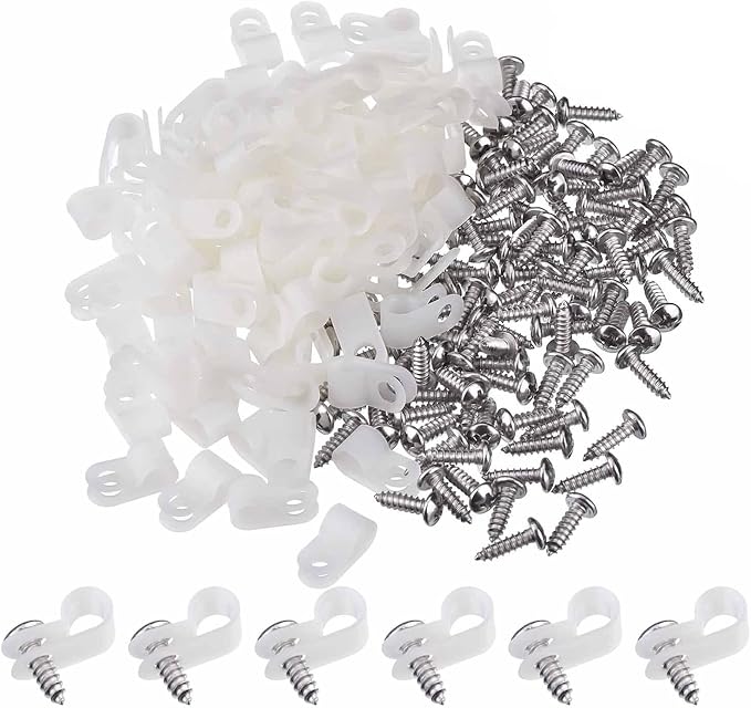 Hicarer 50 Pack R-Type Cable Clip Wire Clamp, Nylon Screw Mounting Cord by Hicarer