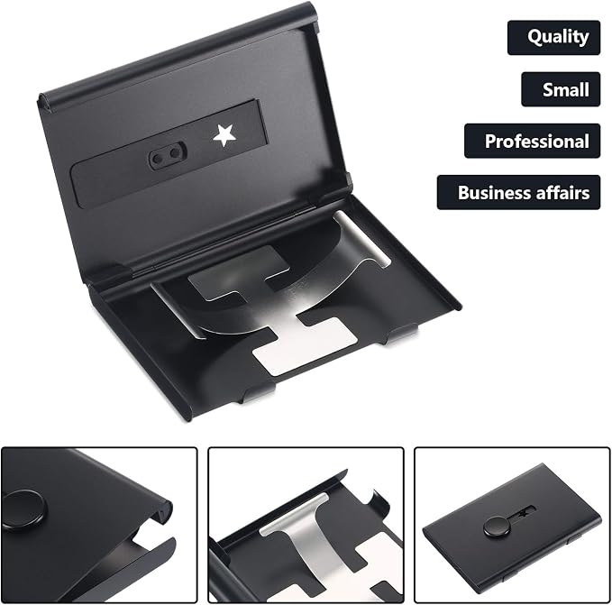 Tatuo 2 Pcs Black Silver Business Card Holder Thumb Drive Stainless Steel - Image 2