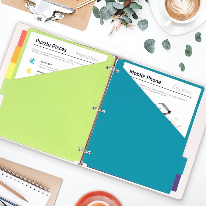 H4D 6-Tab Plastic Binder Dividers, 2 Pockets, Primary Colors, 4 Sets | Made of - Image 6