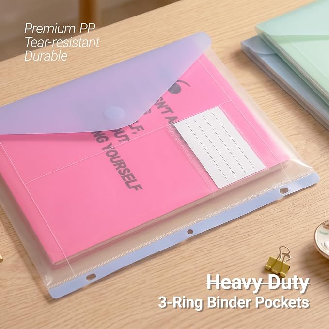 15 Pack Binder Pockets, Heavyweight Clear Plastic Folders - Image 3