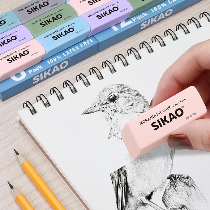 Morandi Erasers, 12 Pack Pencil Erasers | Aesthetic Pastel Beveled Rubber - Image 4