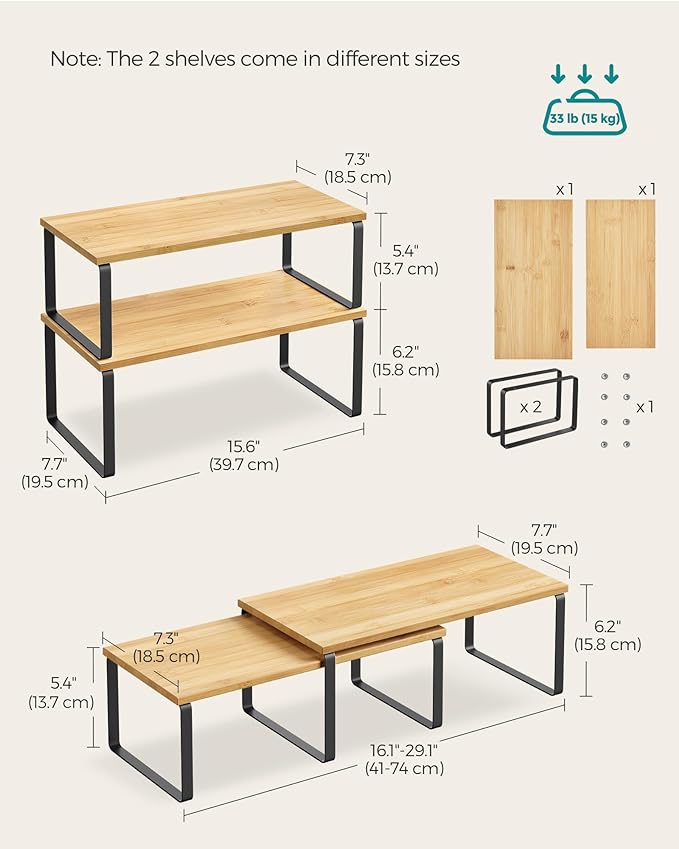 SONGMICS Cabinet Organizer Shelf, Kitchen Storage, Spice Rack, Expandable - Image 6