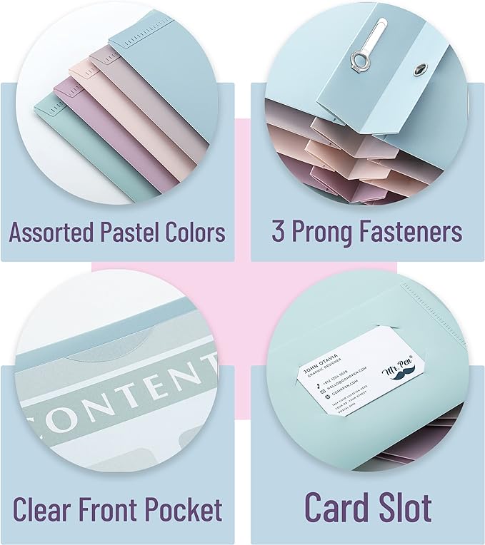 Mr. Pen- Plastic Folders with Clear Front Pocket, Pastel Colors | File Folders - Image 3