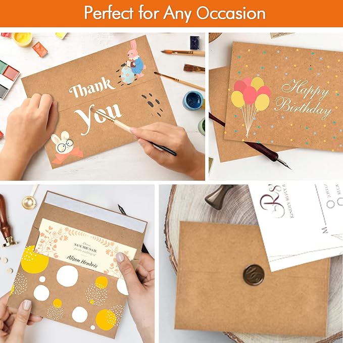 AZAZA 100 Pack A7 Brown Kraft Paper Invitation 5 x 7 Envelopes - Image 5