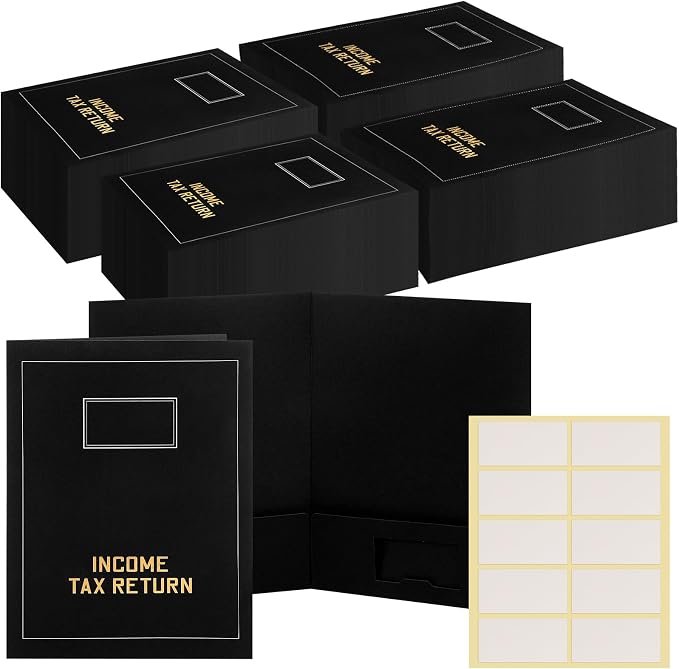 Kisston 200 Pcs Tax Return Folders Bulk 2 Pocket Gold Foil Stamped Income Tax by Kisston