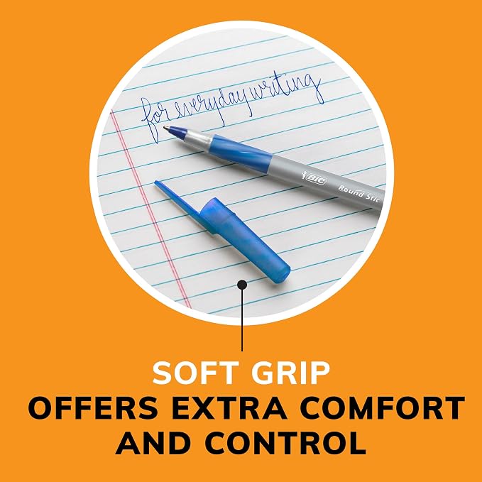 BIC Round Stic Grip Xtra Comfort Blue Ballpoint Pens, Medium Point, Excellent - Image 7