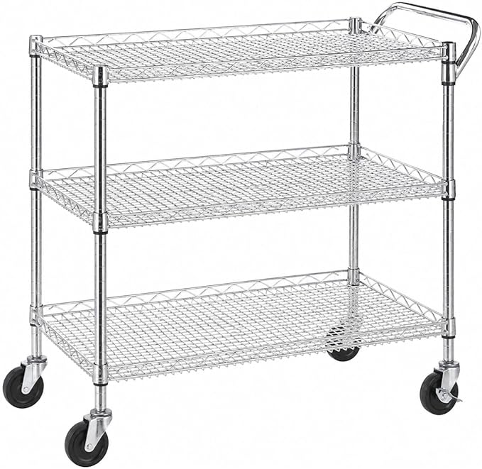 Heavy Duty 3 Tier Rolling Utility Kitchen Cart on Wheels, Large 45"L x 17 1/2"D by Unknown