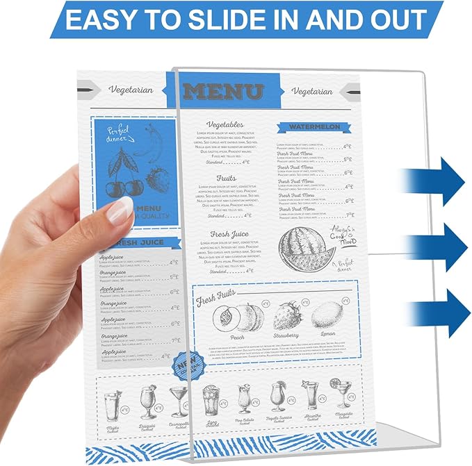 EHWINE 6 Pack 5 x 7 Acrylic Sign Holder, Vertical Slanted Back Paper Holder - Image 4