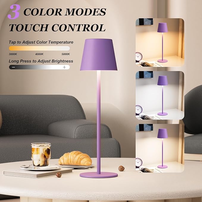 Kakanuo Cordless Table Lamp Rechargeable Purple - Image 2