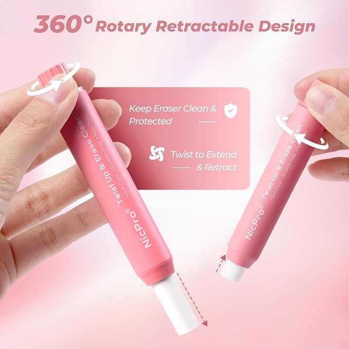Nicpro 6 Pack Rotary Retractable Erasers, Soft TPE Twist Erasers in Cute - Image 5