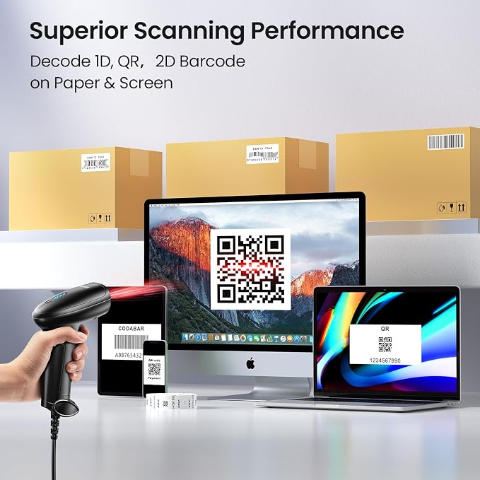 Barcode Scanner with Stand, USB Wired Inventory 2D 1D QR Code Scanner - Image 3