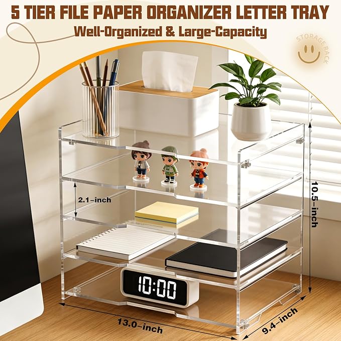 Leffis 5 Tier Acrylic Desk Organizer, Desktop Document Sorter - Image 2