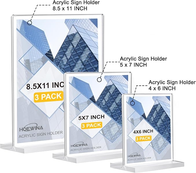 Hoewina Acrylic Sign Holder 8.5 x 11 Inch 3 Pack, Vertical Double Acrylic Stands - Image 7