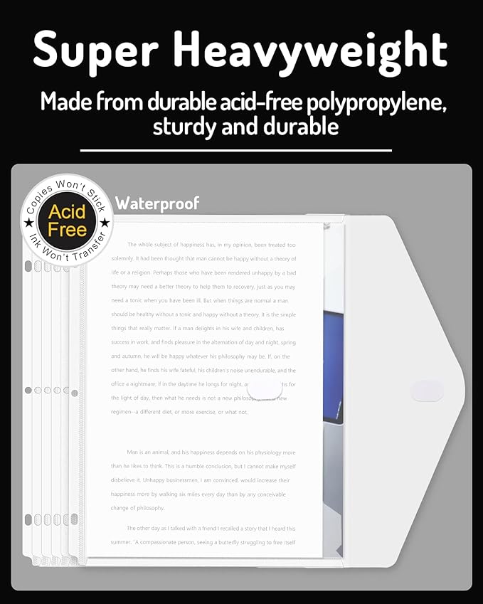 Forvencer Binder Pocket, 10 Pack Super Heavyweight Plastic Folders - Image 3