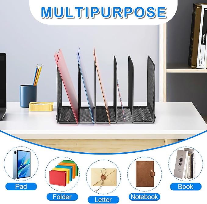 TOPCJ 5 Sections Desk File Holder/Rack/Sorter, Mesh File Organizer, File Folder - Image 3