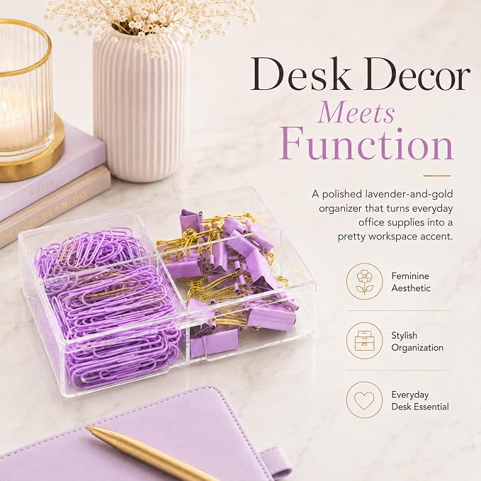 Purple and Gold Paper Clips Binder Clips Set - Image 3