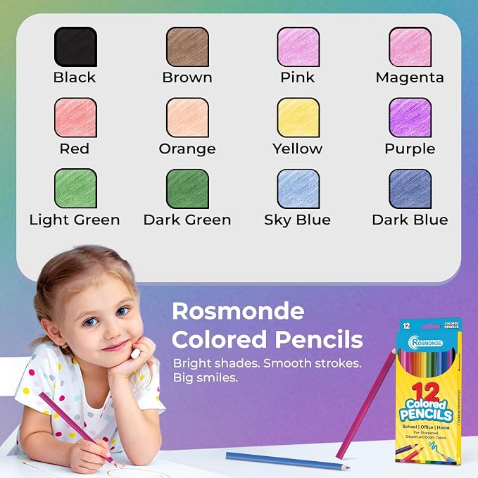Rosmonde Colored Pencils Bulk 25 Pack | 300 Pencils, 12 Bright Colors, Easy Grip - Image 4