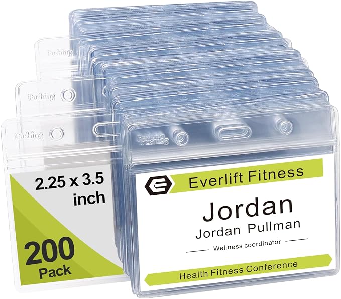 Fushing 200 Pcs Clear Plastic Horizontal Name Tag Badge ID Card Holders by Fushing