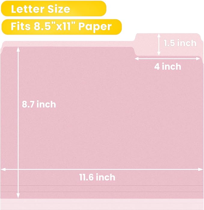 SUNEE File Folders Letter Size Pink, 100 Pack Manilla Folders 8.5 x 11 1/3-Cut - Image 3