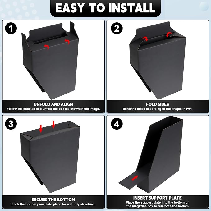 YOTINO Black Magazine Holder, 8 Pack Cardboard Magazine File Holders, Vertical - Image 5