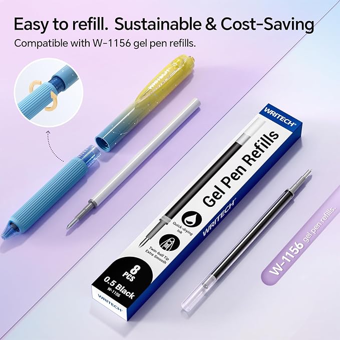WRITECH Gel Pens Fine Point: Blue Ink 0.7mm Retractable 4ct Smooth Writing - Image 5
