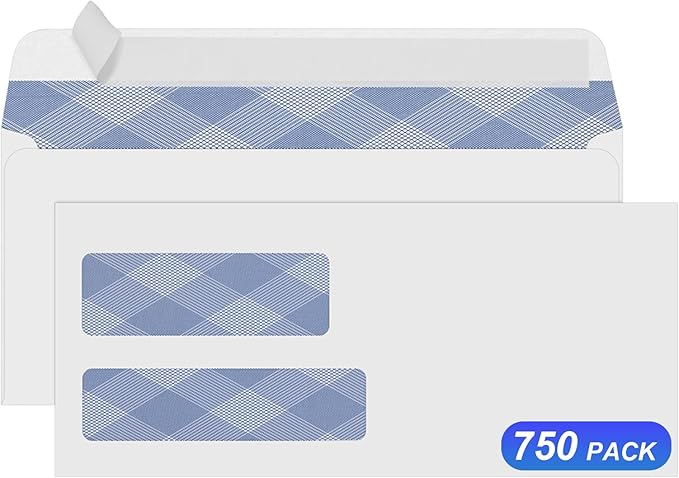 750#9 Double Window Security Envelopes, PANDRI NO.9 Self Seal White Envelopes by PANDRI