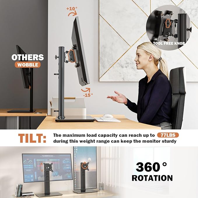 Single LCD Computer Monitor Free-Standing Desk Stand Mount Riser - Image 5
