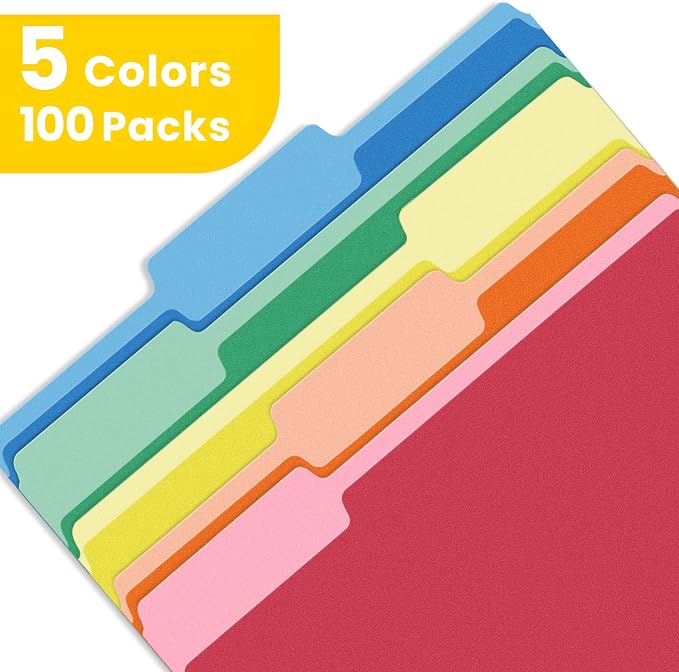 SUNEE File Folders Letter Size Assorted Colors, 100 Pack Manilla Folders 8.5 x - Image 2