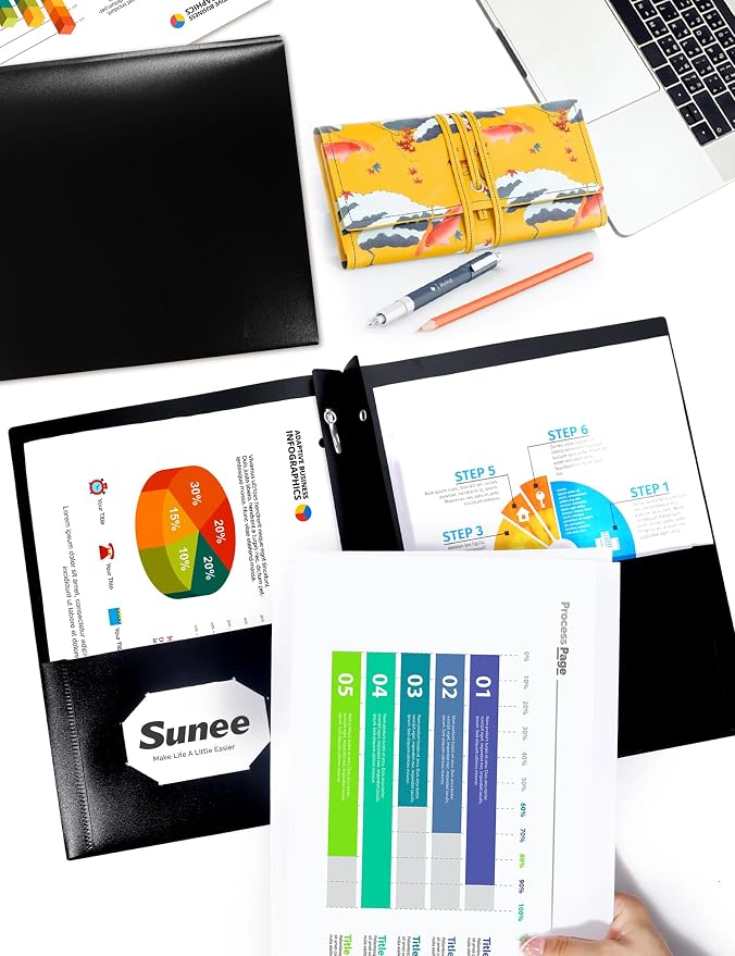 SUNEE 2 Pocket Folders with Prongs Plastic Folders with Pockets and Prongs Fit - Image 5