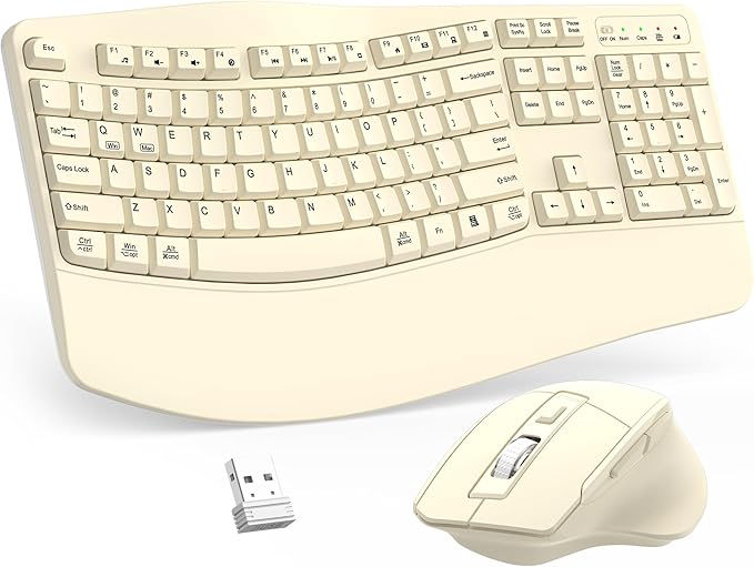 Wireless Keyboard and Mouse Combo, Ergonomic Wave Keys | 2.4G Full Size Wave by Unknown