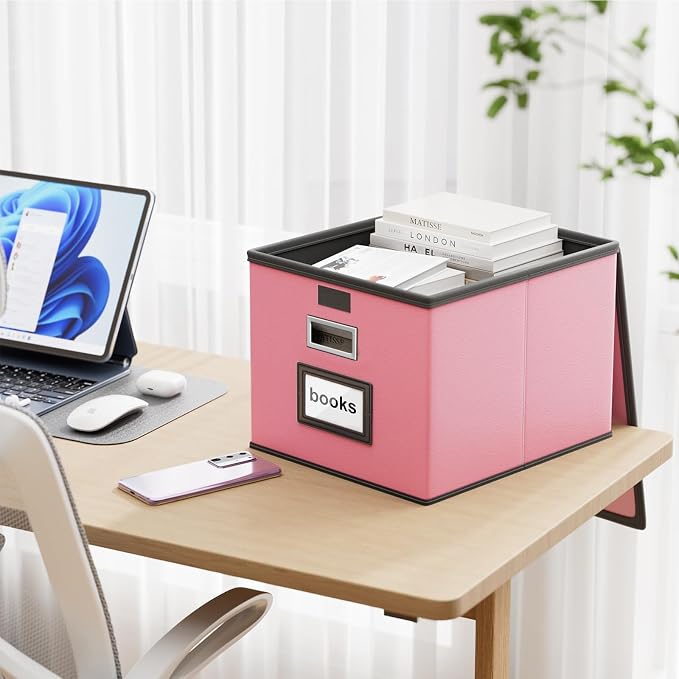 Portable Leather File Organizer Storage Boxes, Collapsible File Folder - Image 2