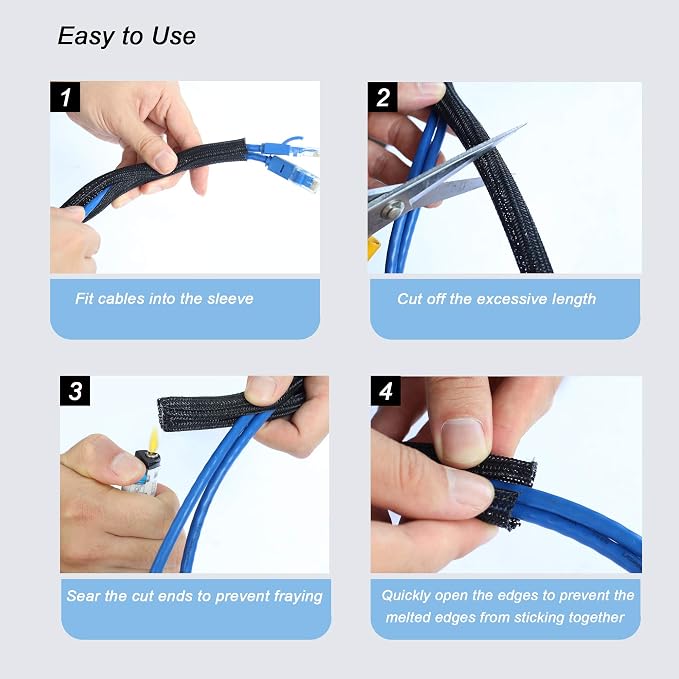 25ft - 3/8 inch Braided Cable Management Sleeve Cord Protector - Self-Wrapping - Image 6