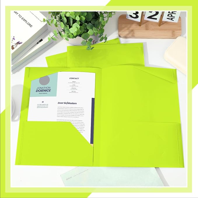 Henoyso 36 Pack Fluorescent Green Plastic Folders - Image 4