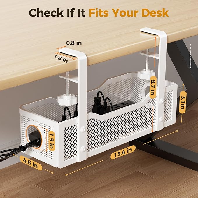 2 Pack Under Desk Cable Management Box White, Cinati 26.8" Wire Organizers No - Image 5