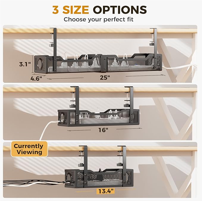 Under Desk Cable Management Tray Black, Cinati Wire Organizers No Drill - Image 6