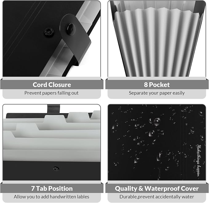SKYDUE 8 Pockets Accordion File Organizer, Expanding File Folders, Portable - Image 3