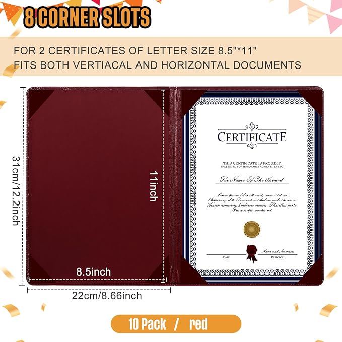 Tenare 10 Pcs Burgundy Leather Certificate Holder 8.5 x 11 PU Phd Bachelor - Image 2