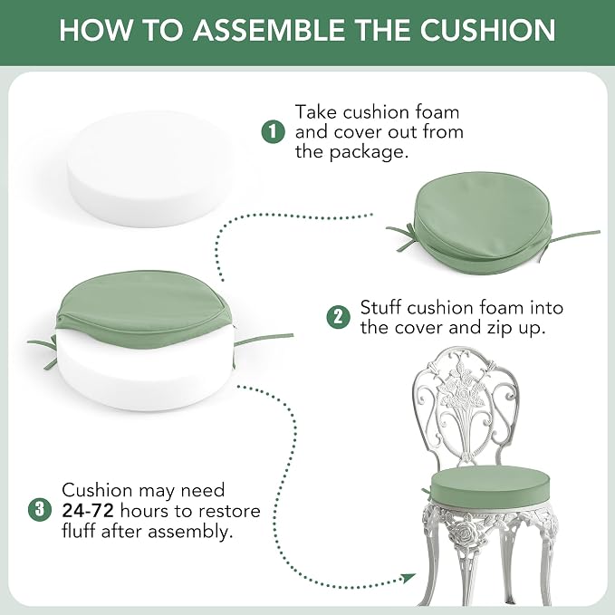 Summsun Outdoor Bistro Chair Cushions Set of 2, Sage Green - Image 8