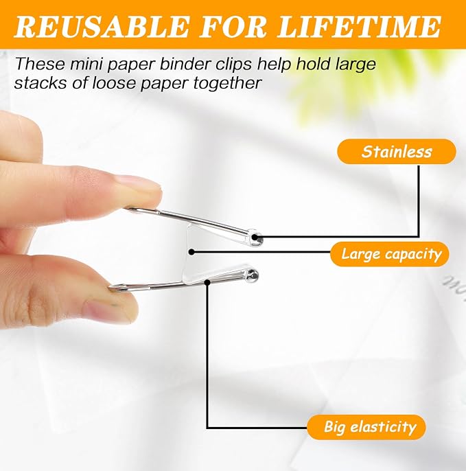 Jetec 100 Pcs 2in/51mm White Metal Binder Clips Bulk Medium Reusable Fold Back - Image 7