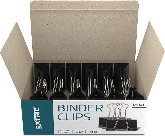 Binder Clips - 48 Mini Black Paper Clamps, 0.6 Inch, Holds 30 Pages, File Clip - Image 2