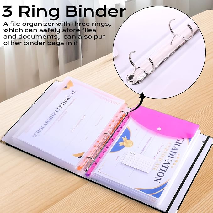 XKDOUS Aesthetic Document Organizer 3 Ring Emergency Binder Linen Folio Folders - Image 6