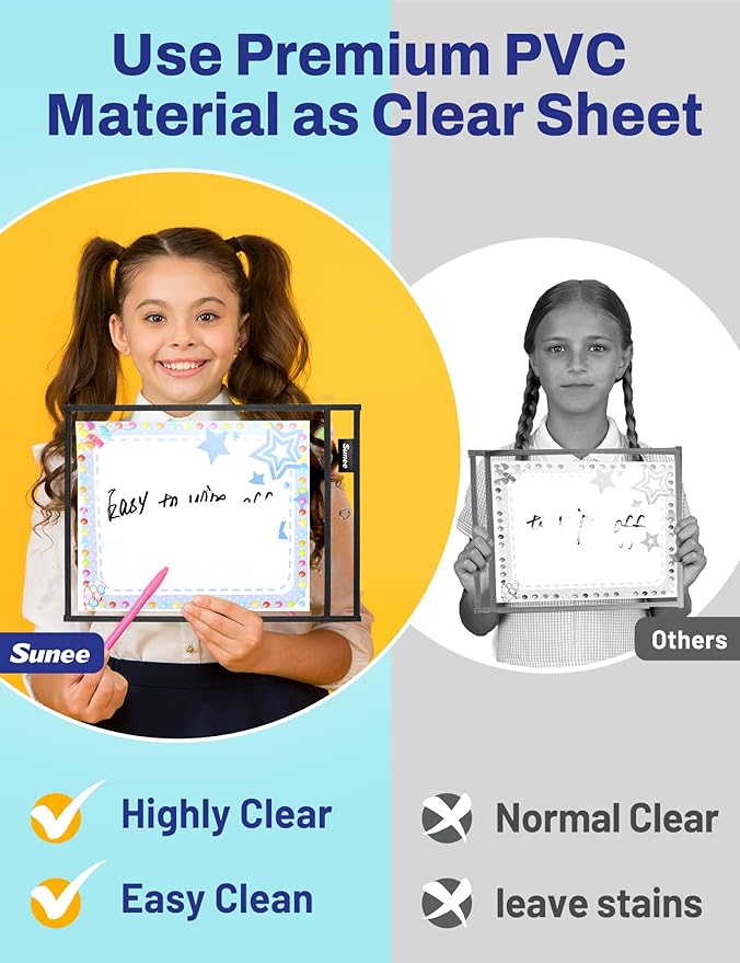 SUNEE 6 Packs Oversized Reusable Dry Erase Pocket Sleeves - Image 5