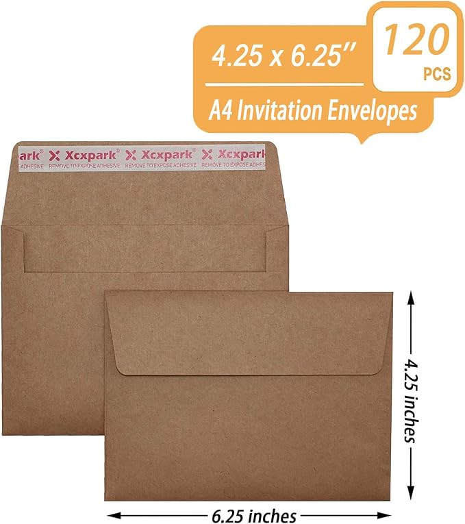 Xxcxpark 120 Qty Printable A4 Invitation Envelopes 4.25 x 6.25 Cards, Self Seal - Image 2