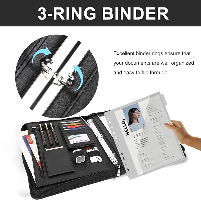 Leathario Portfolio Binder, Includes 5 Folder Index Dividers, 1 Hole Punch - Image 5