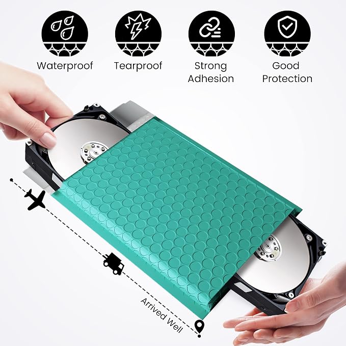 Fuxury Teal Bubble Mailers 6x10 Inch, 500 Pack, Usable Size 6x9, Self Seal - Image 7