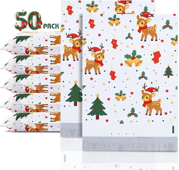 POLYSELLS 50 PCS 10x13 Cute Poly Mailers Waterproof Self-Sealing Holiday by POLYSELLS